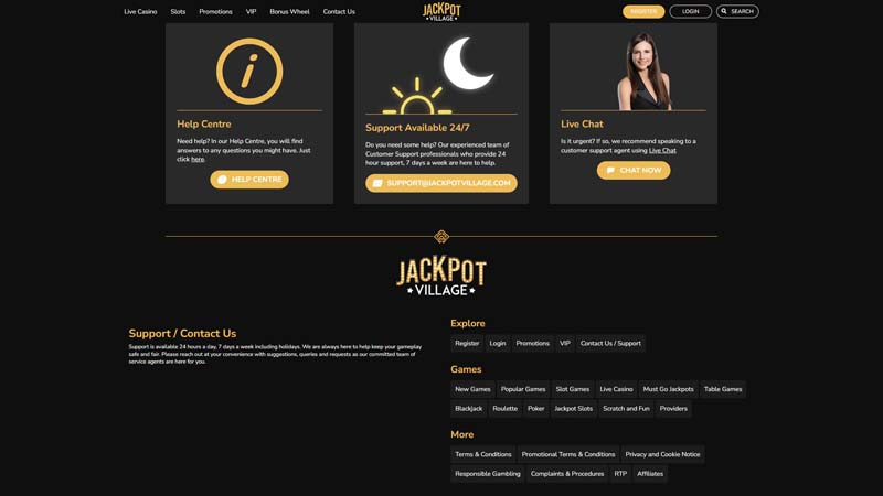 jackpot-village-casino support screenshot