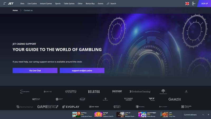 jet-casino support screenshot