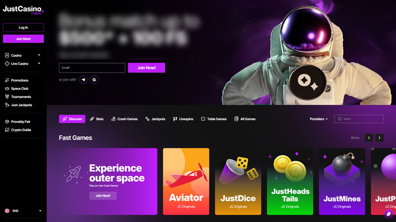 justcasino-io lobby screenshot