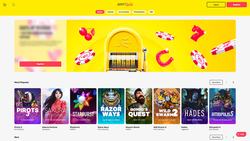 justspin lobby screenshot