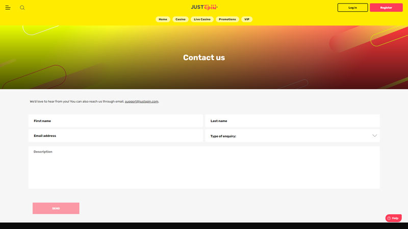 justspin support screenshot