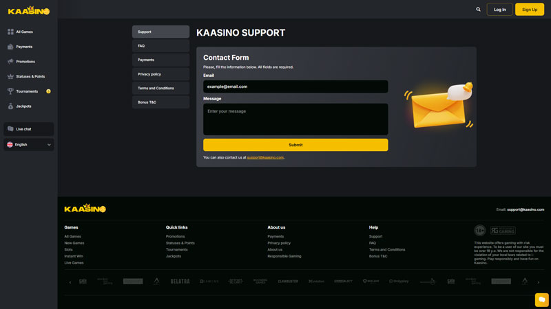 kaasino support screenshot