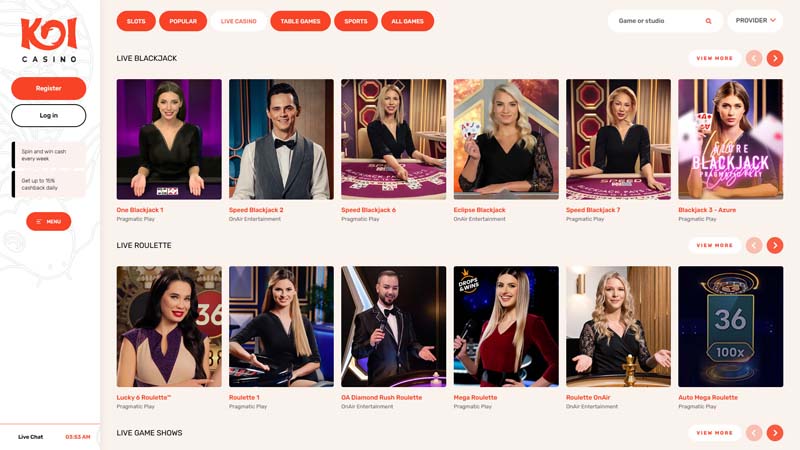 koicasino live screenshot