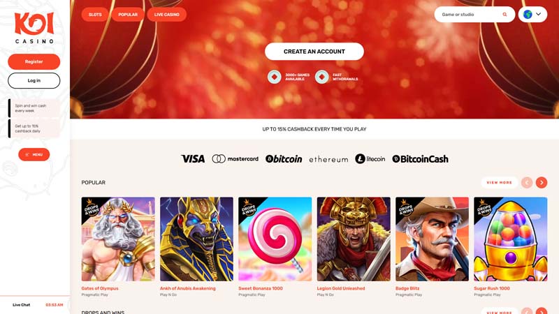 koicasino lobby screenshot