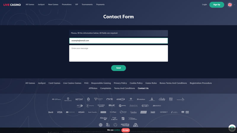 Thumbnail livecasino support