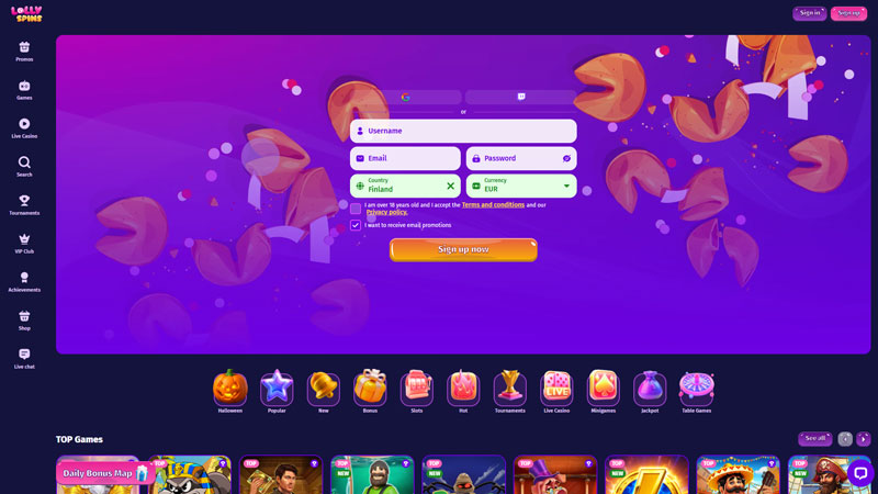 lolly-spins lobby screenshot