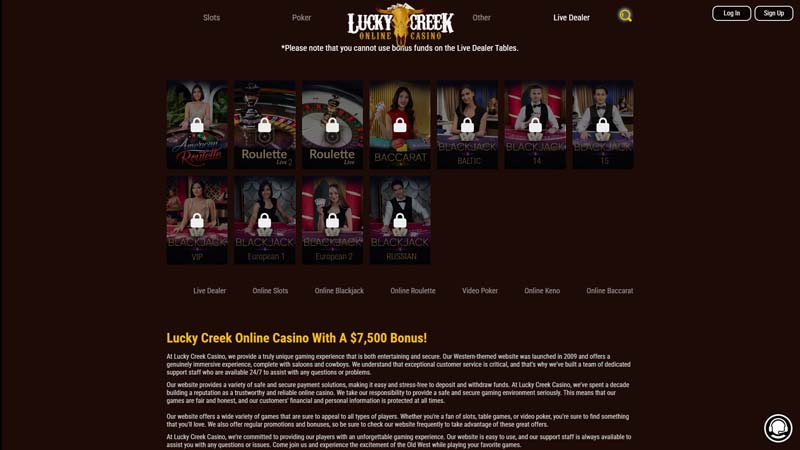 lucky-creek-casino live screenshot