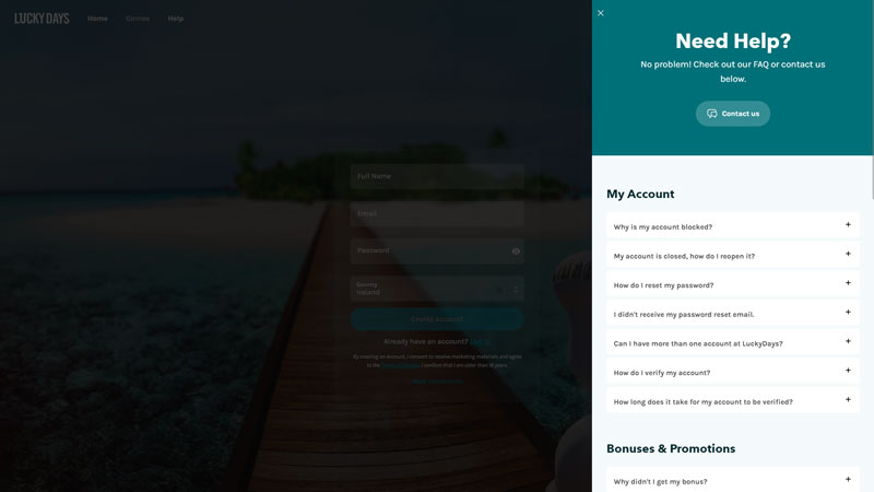 Thumbnail lucky-days-casino support