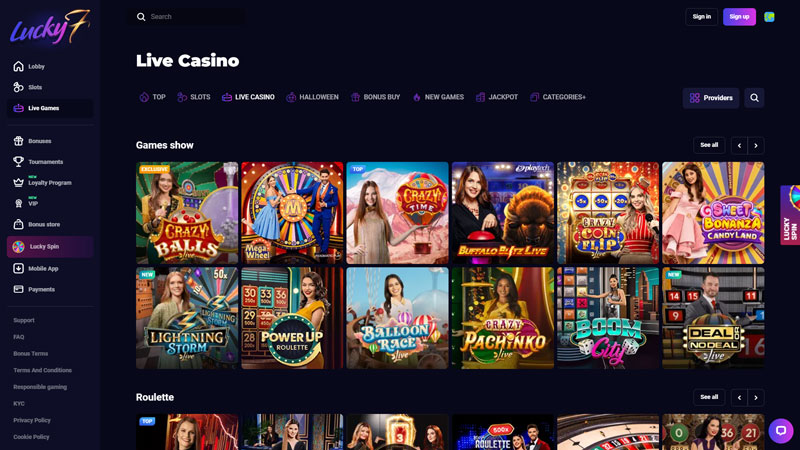 lucky7 live screenshot