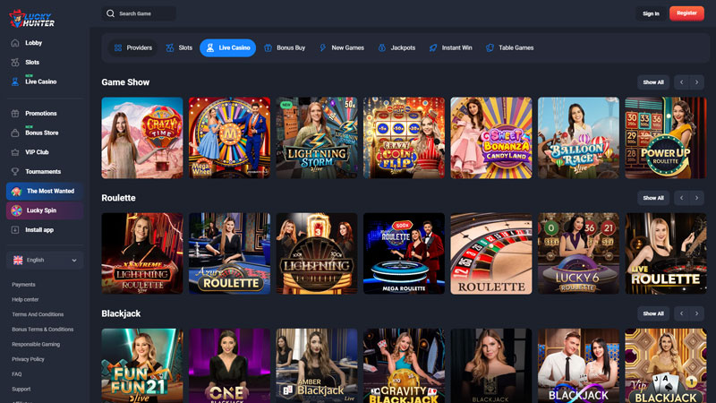 luckyhunter live screenshot