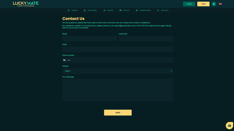 luckymate support screenshot