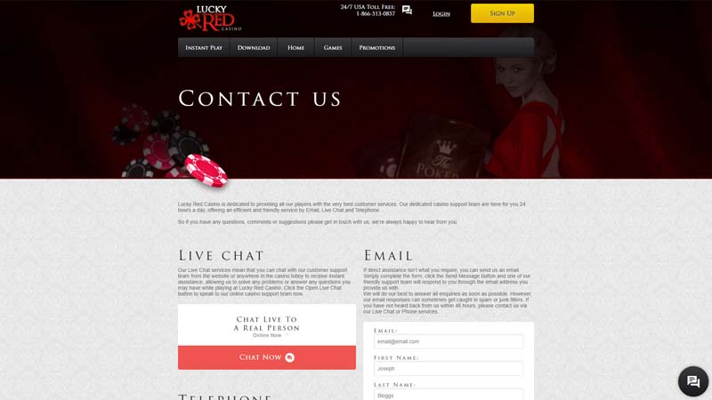 luckyred-casino support screenshot