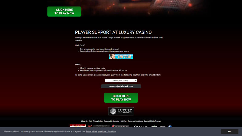 luxury-casino support screenshot