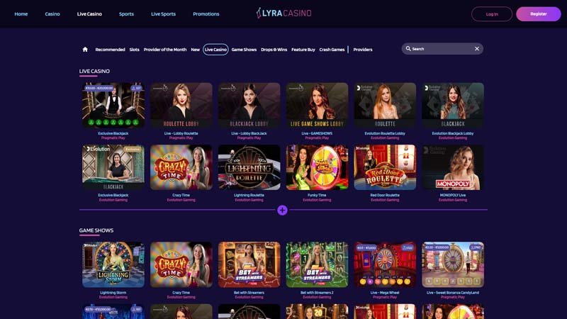 lyracasino live screenshot