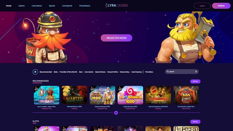 lyracasino lobby screenshot