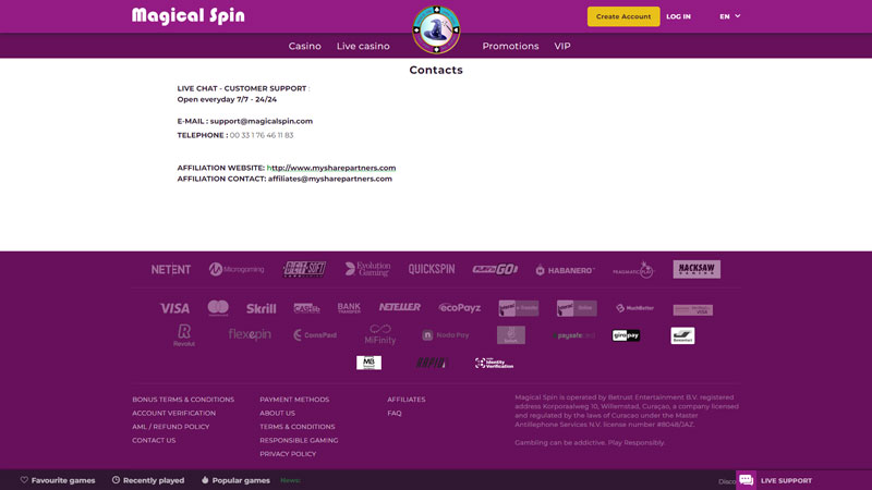 magical-spin support screenshot