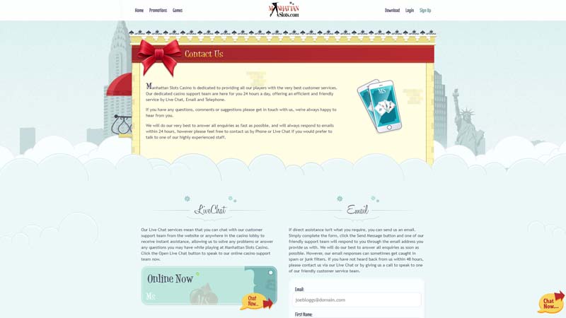 manhattan-slots-casino support screenshot