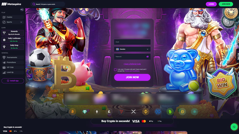 metaspins lobby screenshot