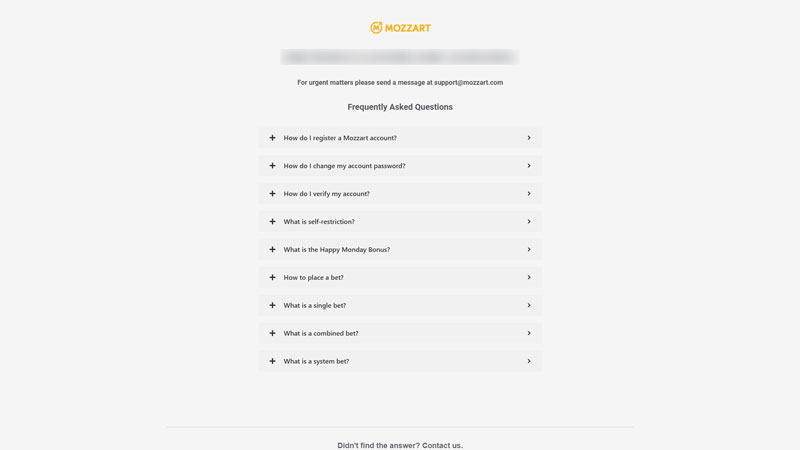 mozzart support screenshot