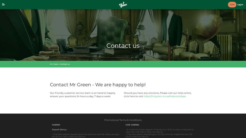 mr-green-casino support screenshot