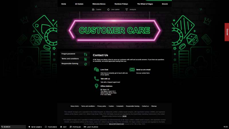 mr-vegas support screenshot