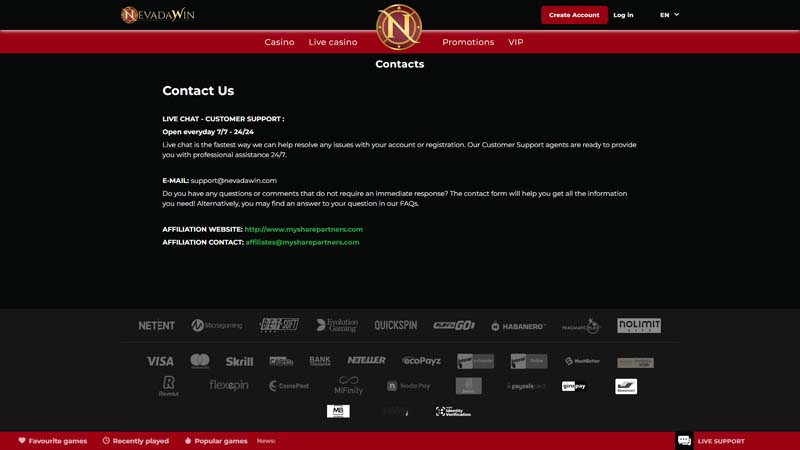 nevada-win support screenshot