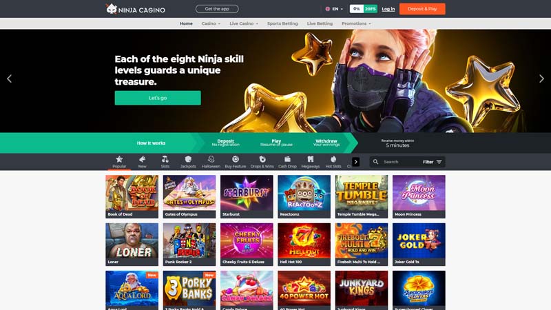 ninja-casino lobby screenshot