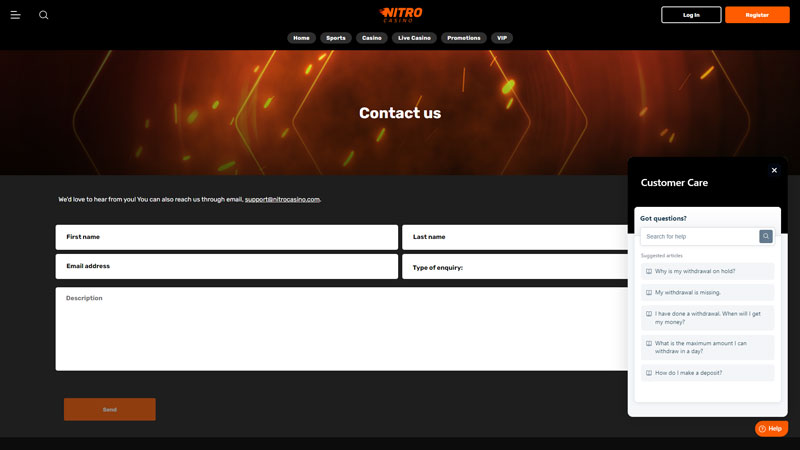 nitrocasino support screenshot