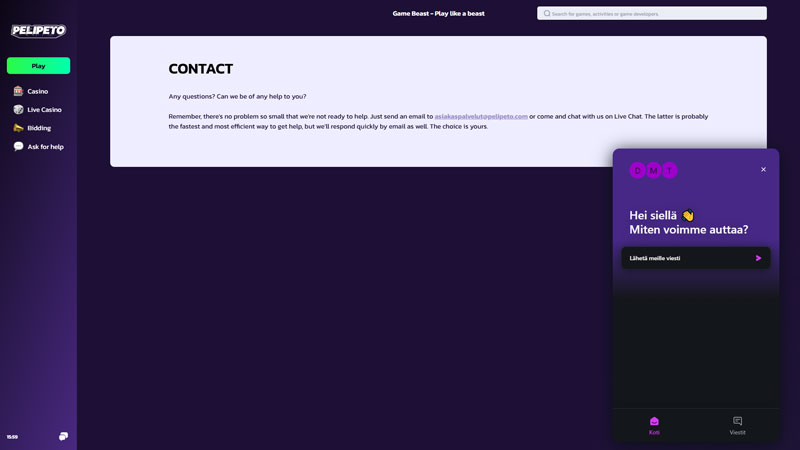 pelipeto support screenshot