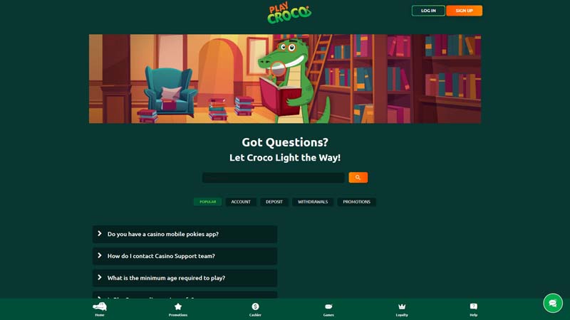 playcroco support screenshot