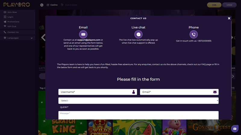 playoro support screenshot