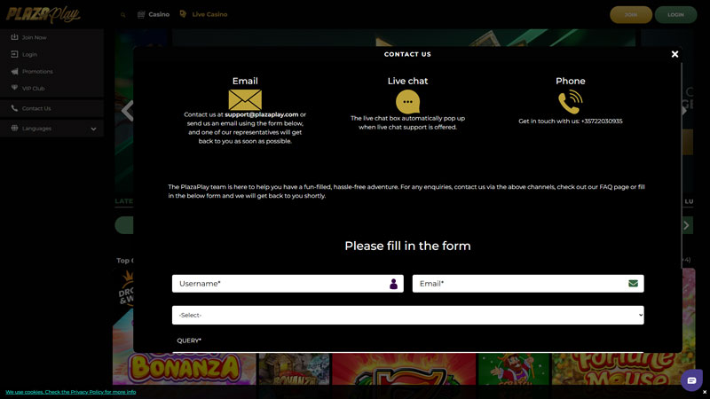 plazaplay support screenshot