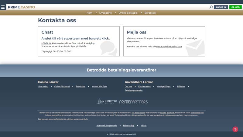 Thumbnail prime-casino support