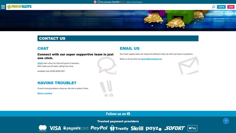 prime-slots-casino support screenshot