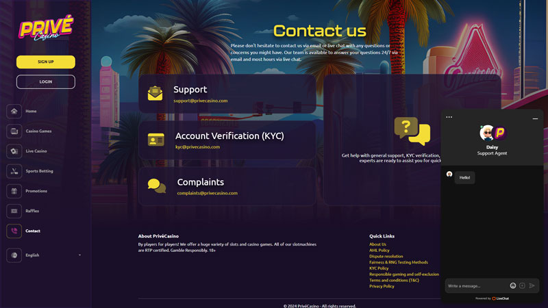 Thumbnail privecasino support