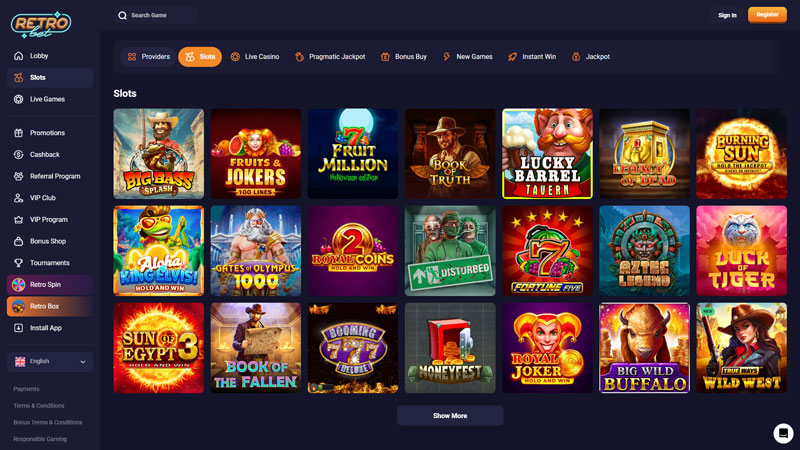 retro-bet slots screenshot