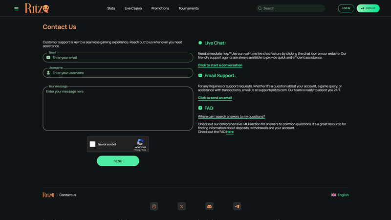 ritzo support screenshot