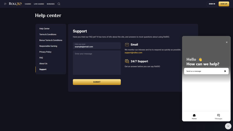 rollxo support screenshot