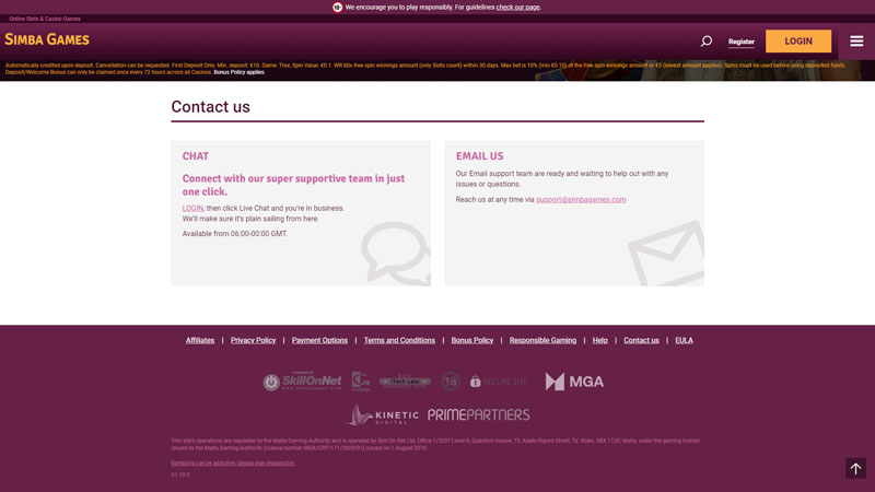 simbagames support screenshot