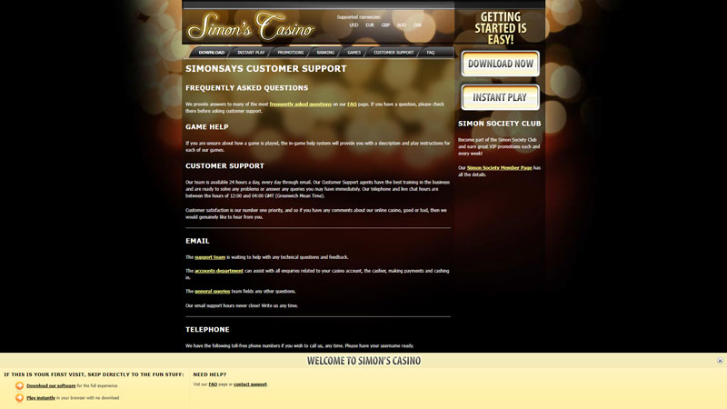 simons-casino support screenshot