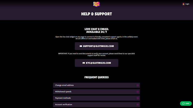 slot-mojo support screenshot