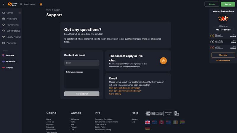 Thumbnail slotozen support