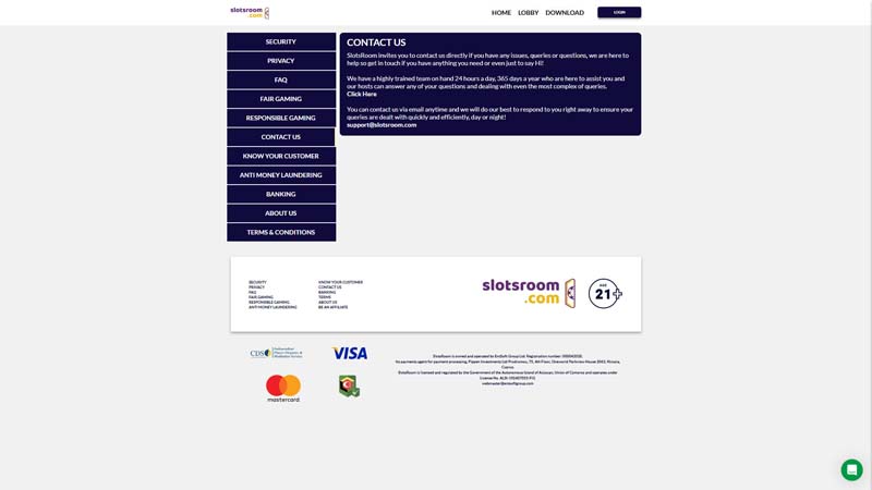 slotsroom support screenshot
