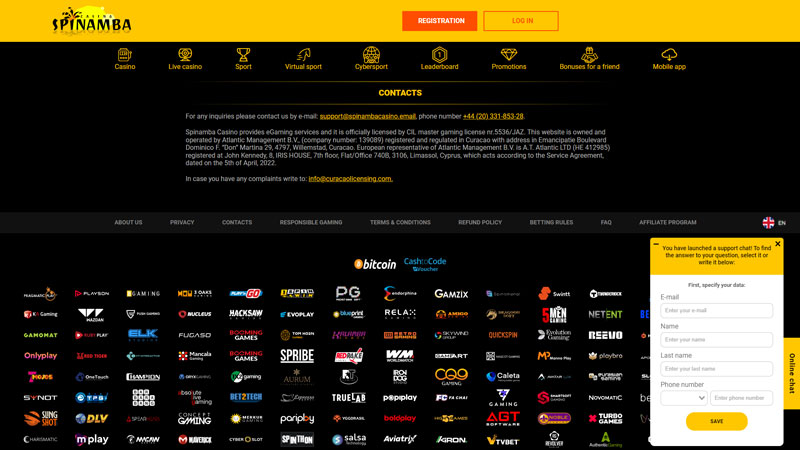 spinamba support screenshot