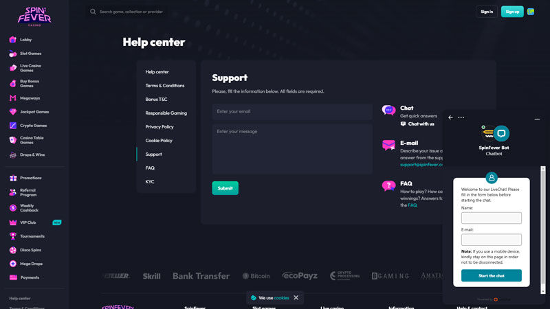 spinfever support screenshot