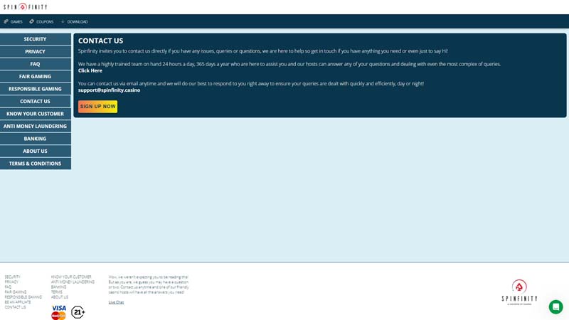 Thumbnail spinfinity support