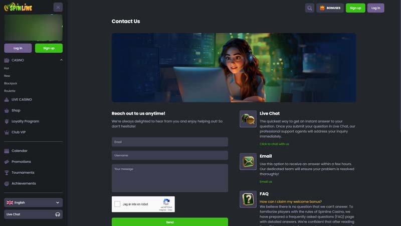 spinline support screenshot