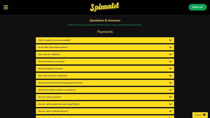 spinnalot support screenshot