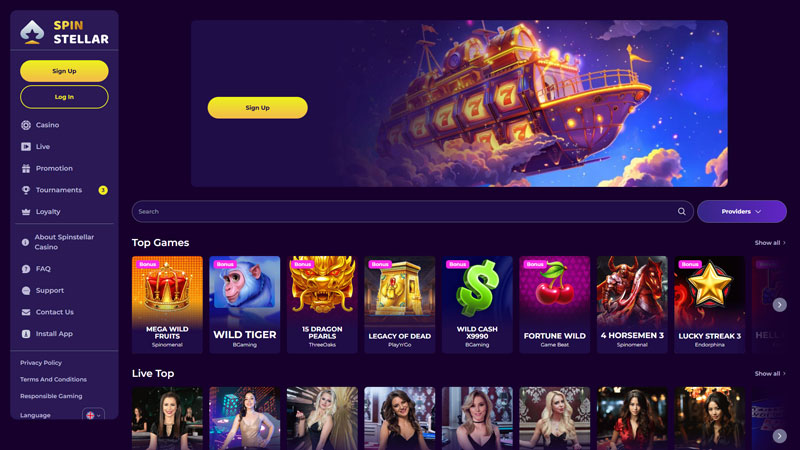 spinstellar lobby screenshot