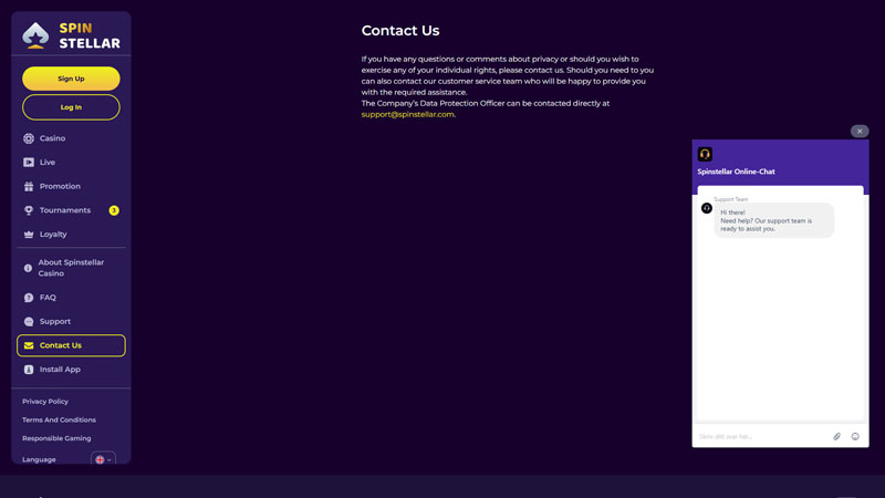 spinstellar support screenshot